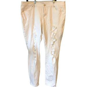 Wax Jeans Mid Rise Distressed skinny white women Plus Size 20 Pockets